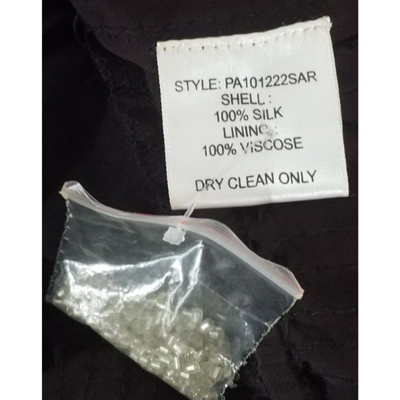 Parker Silk Beaded Sleeveless V Neck Faux Wrap Top Medium Black Boho - Picture 5 of 6